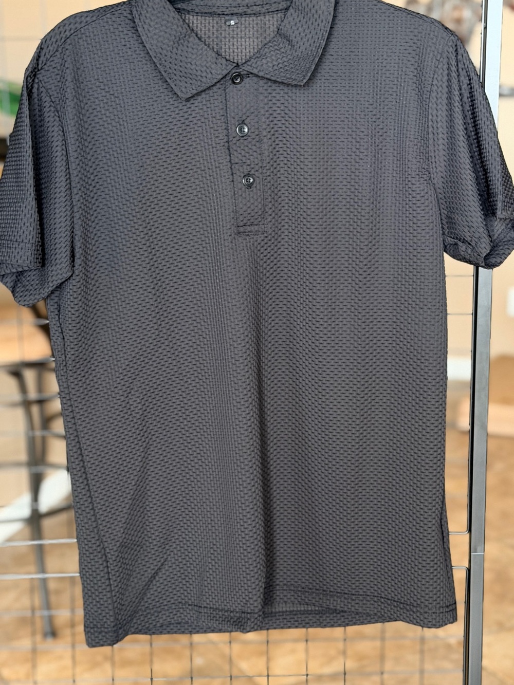 Men's Black Textured Polo Shirt by